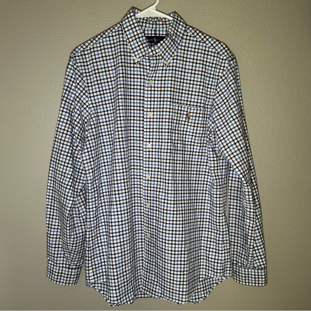 Ralph Lauren plaid long sleeve button down pocket polo top men’s size medium